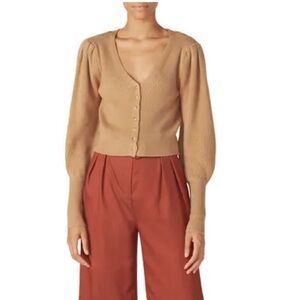 Love, Whit by Whitney Port Brown Puff Sleeve Cardigan
